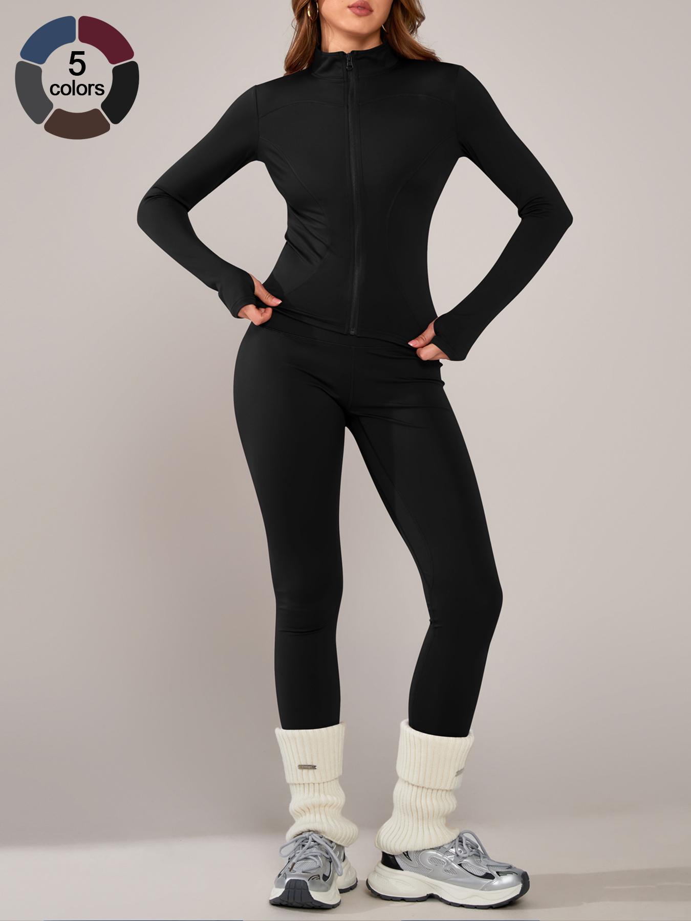 Women's Breathable Sporty Yoga Set, Tight-Fitting High Waist Pants & Long Sleeve Jacket for Fall & Winter, Clothes Set for Gym Outdoor Running