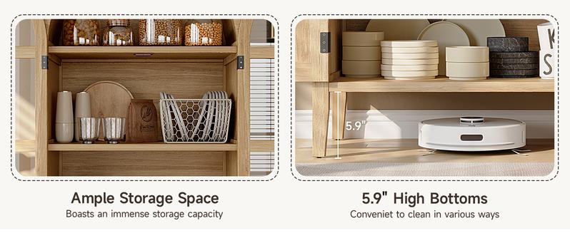 【Valentine's Day gift】ONBRILL 71" Tall Arched Cabinet, 5-Tier Arched Kitchen Pantry with Glass Doors & Drawer, Modern Display Pantry Cabinets with Adjustable Feet, Wooden Pantry for Kitchen, Living Room Furniture, Dining Room Furniture