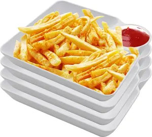 4 Pcs Split Party Platter Chips and Dip Serving Dish (7.28"" x7.28) Serving Trays for Entertaining with Sauce Holder for Salad Dumpling (White)