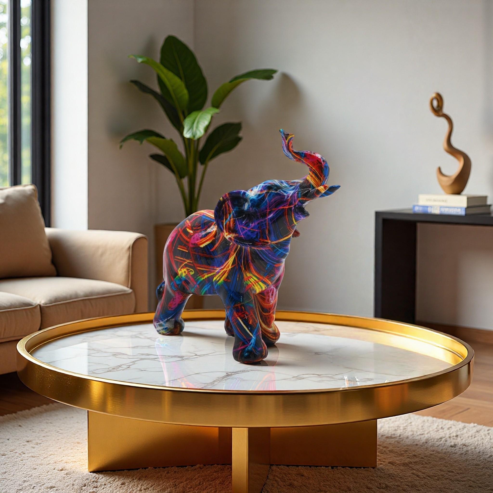 Colorful Elephant Resin Statue, Abstract Art Sculpture, Home Decor, Living Room, Office Desk, Feng Shui Lucky Ornament, Nordic Style, Handcrafted