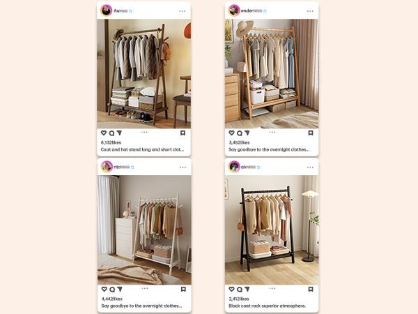 Solid Wood Clothes Rack, Clothing Rack with Shelf and Hook, Sturdy and Portable, Garment Rack for Hanging Clothes,Coats,Skirts,Shoes,Bags,Easy to Assemble (Walnut)