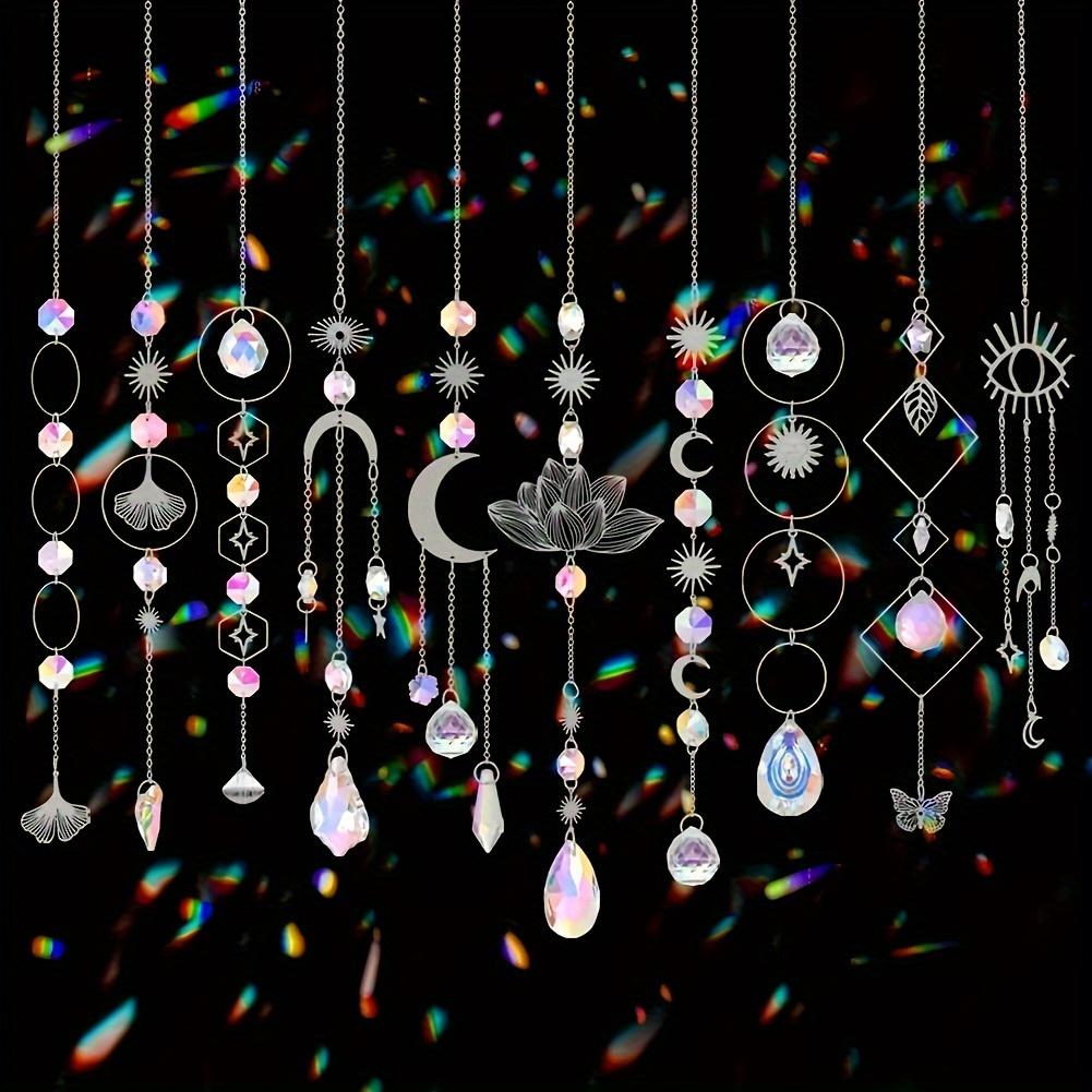 10 Piece Lotus Colorful Crystal Sun Catcher Set, Chain Pendant Decoration, Hanging Crystal Prism Rainbow Maker for Windows Indoor Use