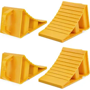 4 Pack Hard Plastic Wheel Chocks with Handles for Trailers RV Cars Trucks Campers, Easy Removal Tire Chocks to Keep Your Truck or Camper in Place