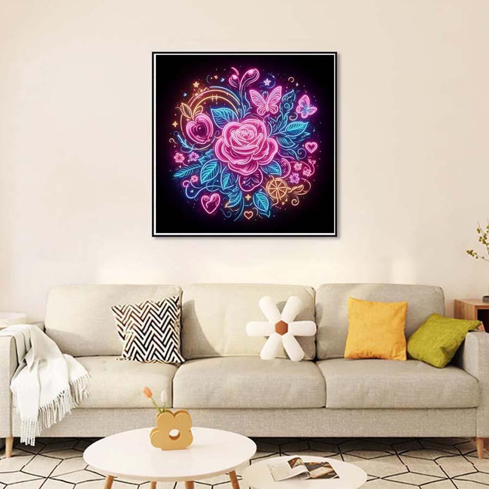 5D DIY Full Drill Round Diamond Painting Kit - Rose, Butterfly Mosaic Canvas DIY Wall Art, Home Wall Decoration