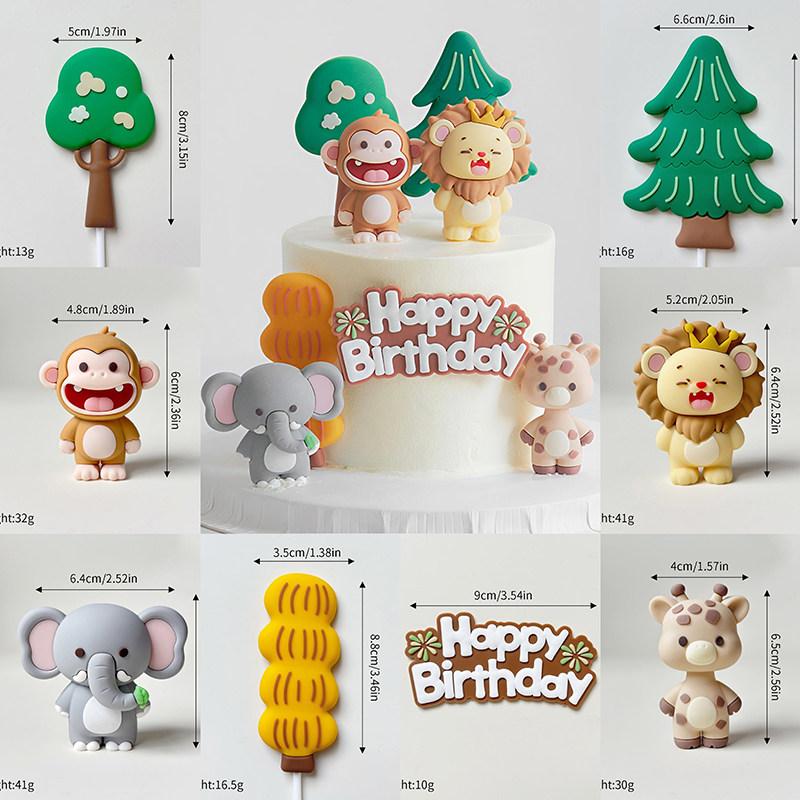 Birthday Cake Decorations, Forest Cute Series, Rainbow Animal Smiley Lion Elephant Monkey Snail Road Sign Insert, Home Ornament