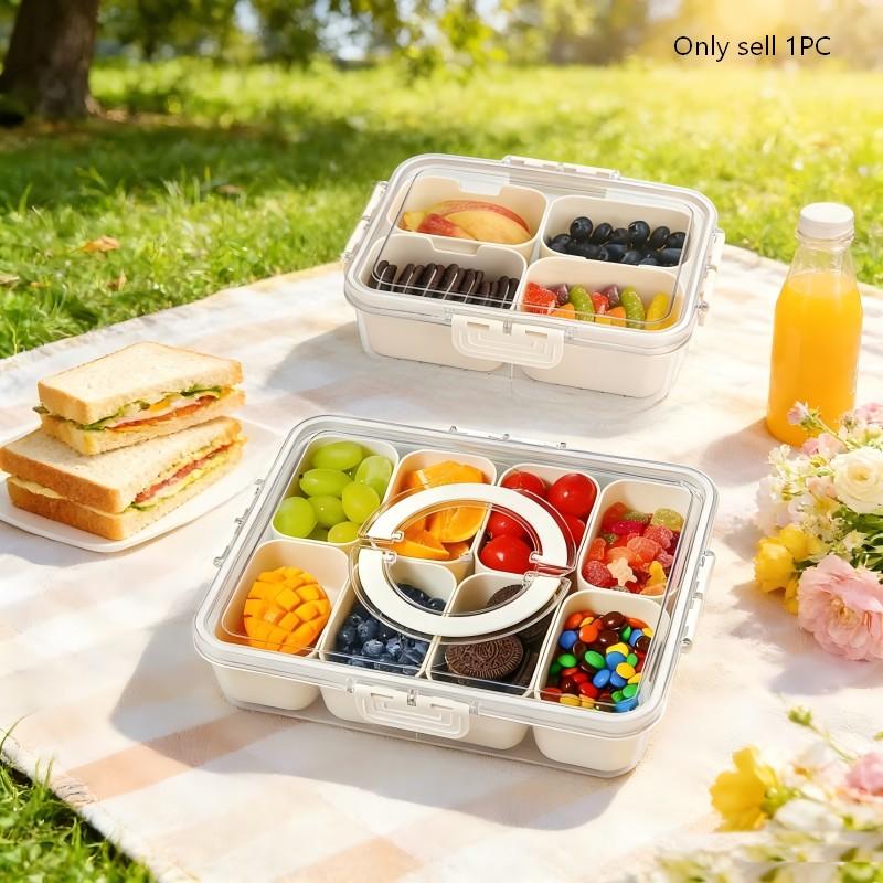 4/8 Compartment Transparent Snack Box with Lid & Handle, Plastic Kitchen Sealed Container, Portable Food Organizer for Lunch, Travel, Camping, Plastic Food Containers, Food Storage, Clear Container