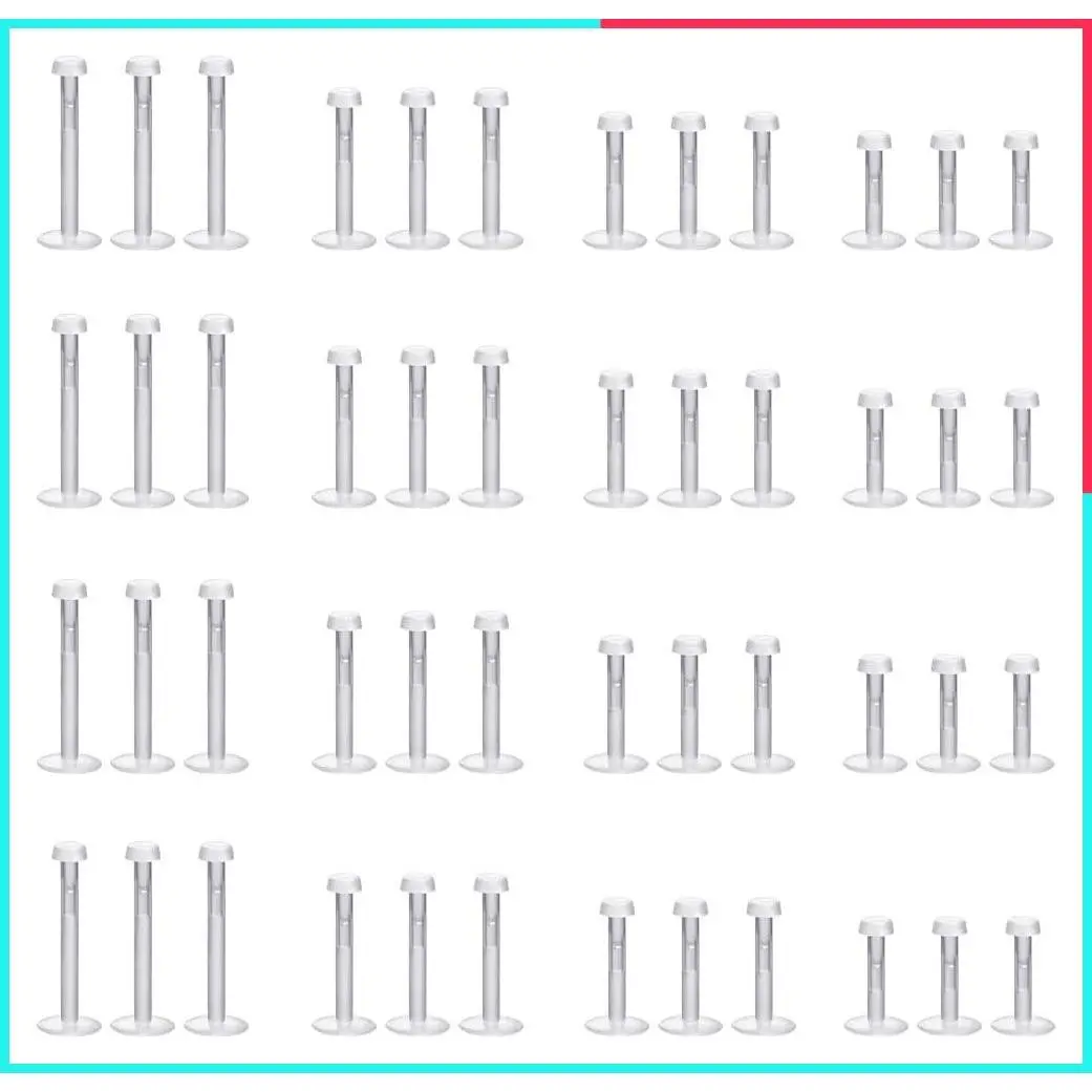 Clear Plastic 16 Gauge Invisible Labret Studs with Flat Push-In Retainers for Ear, Cartilage, Helix, Tragus, Lip, Monroe, Medusa - MRI Safe & Surgery-Ready Clear Piercing Jewelry for Sports & Work