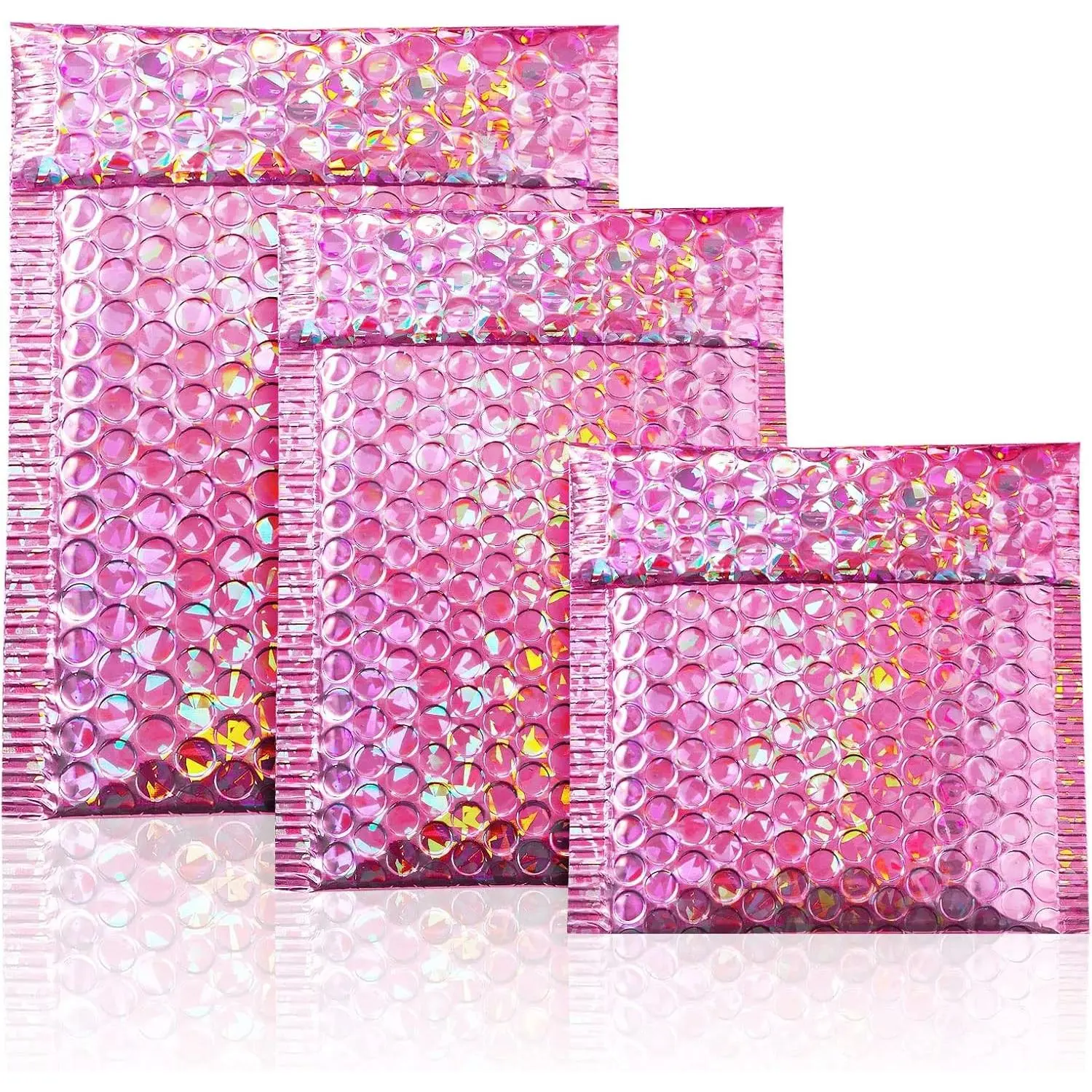 50 Pieces Bubble Mailers 3 Sizes Self Seal Adhesive Poly Mailers Metallic Foil Glitter Padded Shipping Bubble Envelopes for Valentine Mailing Packing Small Business(Glitter Rose Red)