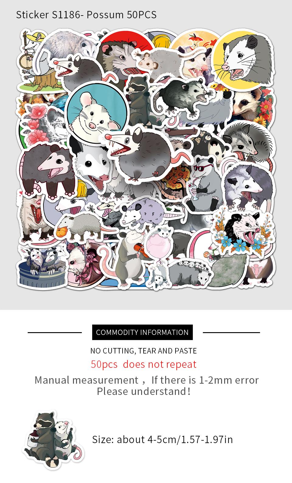 Possums Pattern Sticker, 100pcs/set Creative Animal Decorative Sticker, DIY Decals for Water Bottle, Laptop, Phone Case, Scrapbooking, Journal Making
