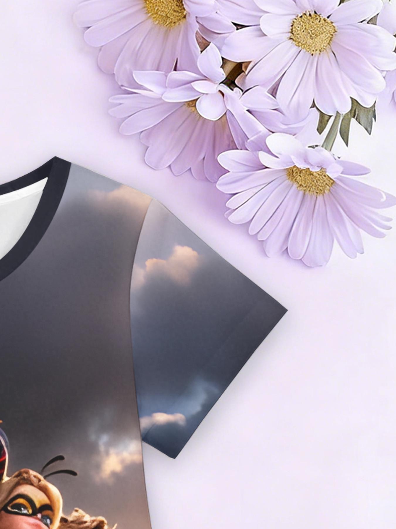 Girls' 3D Short Sleeve Dress, Miraculous Ladybug Full Print, Perfect for Parties, Festive Gifts, Birthday Presents, Casual Style