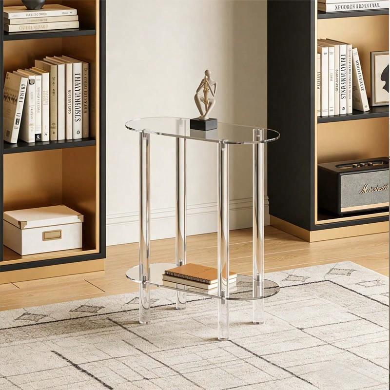 Transparent Acrylic 2-Layer Side Table, Modern Simple Rectangular Bedside Cabinet, Multi-Functional Decorative End Table for Living Room Bedroom