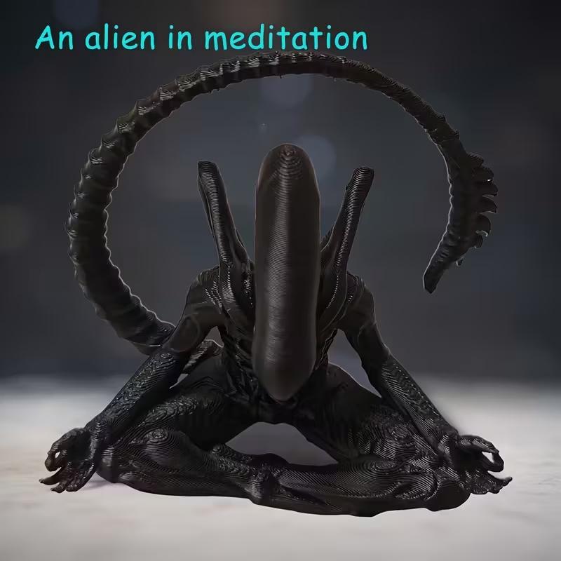 Meditating Alien Figurine, Decorative figurines, Collectible Figurine, Contemporary Fantasy Decor with Expressive Eyes & Outstretched Arms, for home, 1 pc, Dark Brown, Halloween Christmas, Alien Decor Unique Sculpture Statue