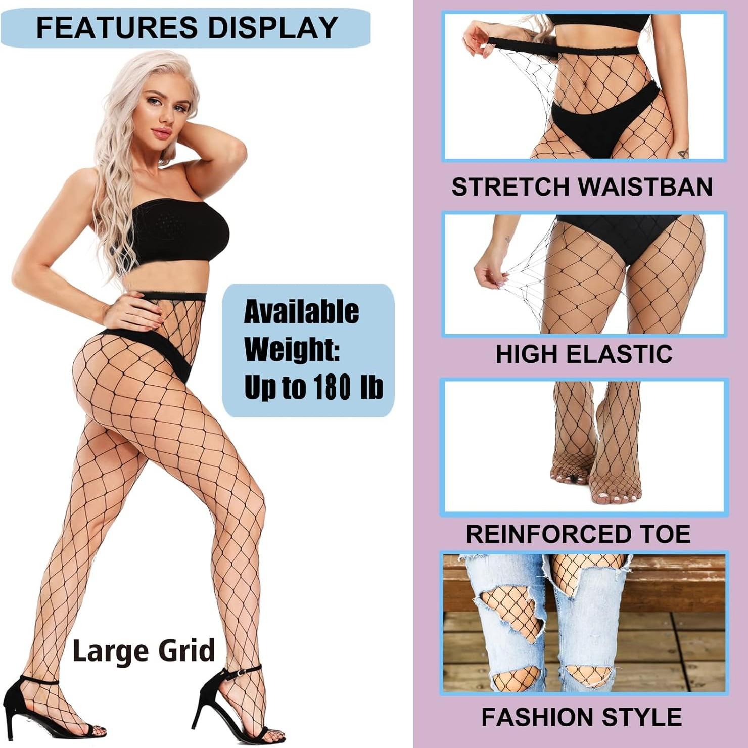 4 Pairs Women Fishnet Tights, Fishnets Net Stockings Pantyhose for Daily Wear, Cosplay, Holiday, Date, Perfect for Layering Fashion