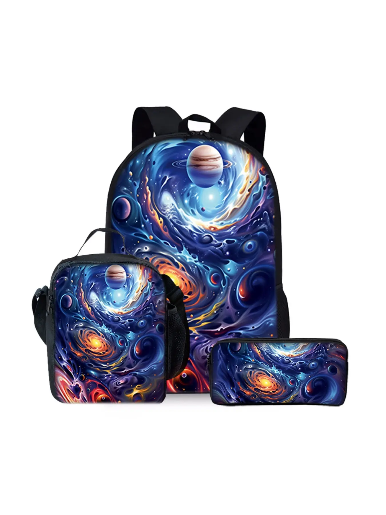 Galaxy Starry Sky Print Backpack 3-Piece Set, Lunch Bag, Pencil Case, Backpack