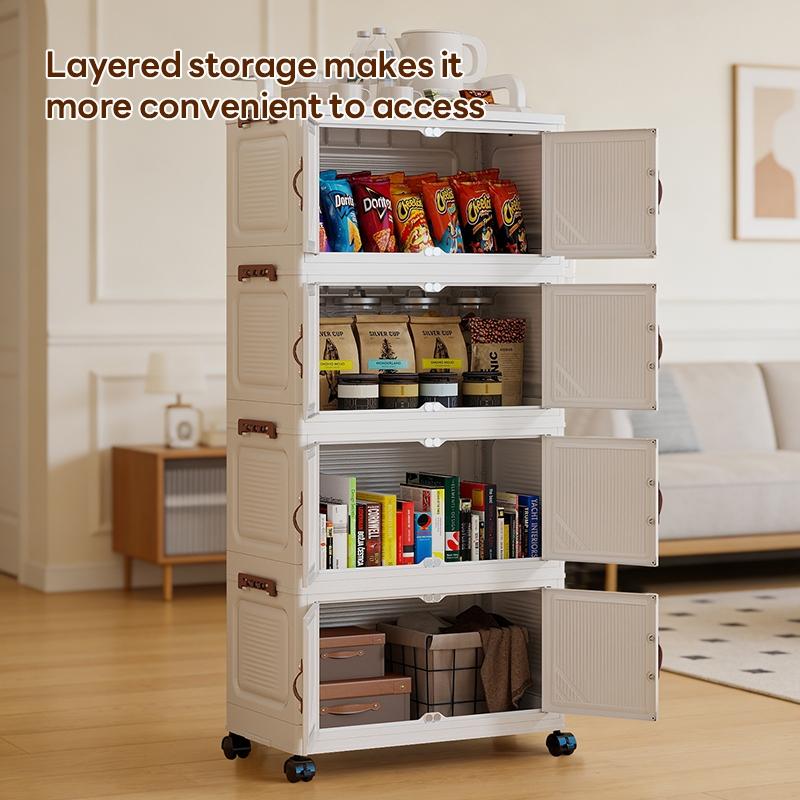 Modern Simple Style Plastic Storage Cabinet, 2-6 Layers, with Wheels, Easy to Clean, Dustproof, Ideal for Bedroom and Daily Use