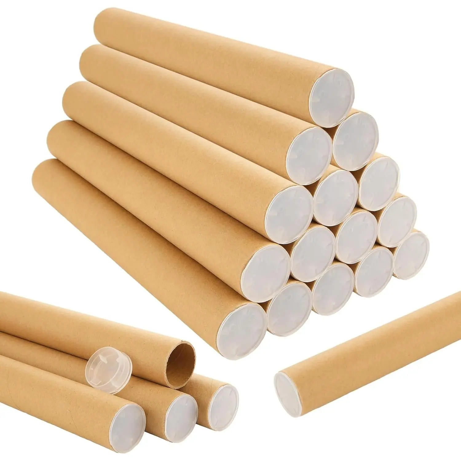 20 Pcs Mailing Tubes with Caps, 1.5x12-Inch Kraft Paper Poster Tube for Shipping, Packing, Bulk Round Packaging, Cardboard Mailers, Art Prints, Maps, Blueprint