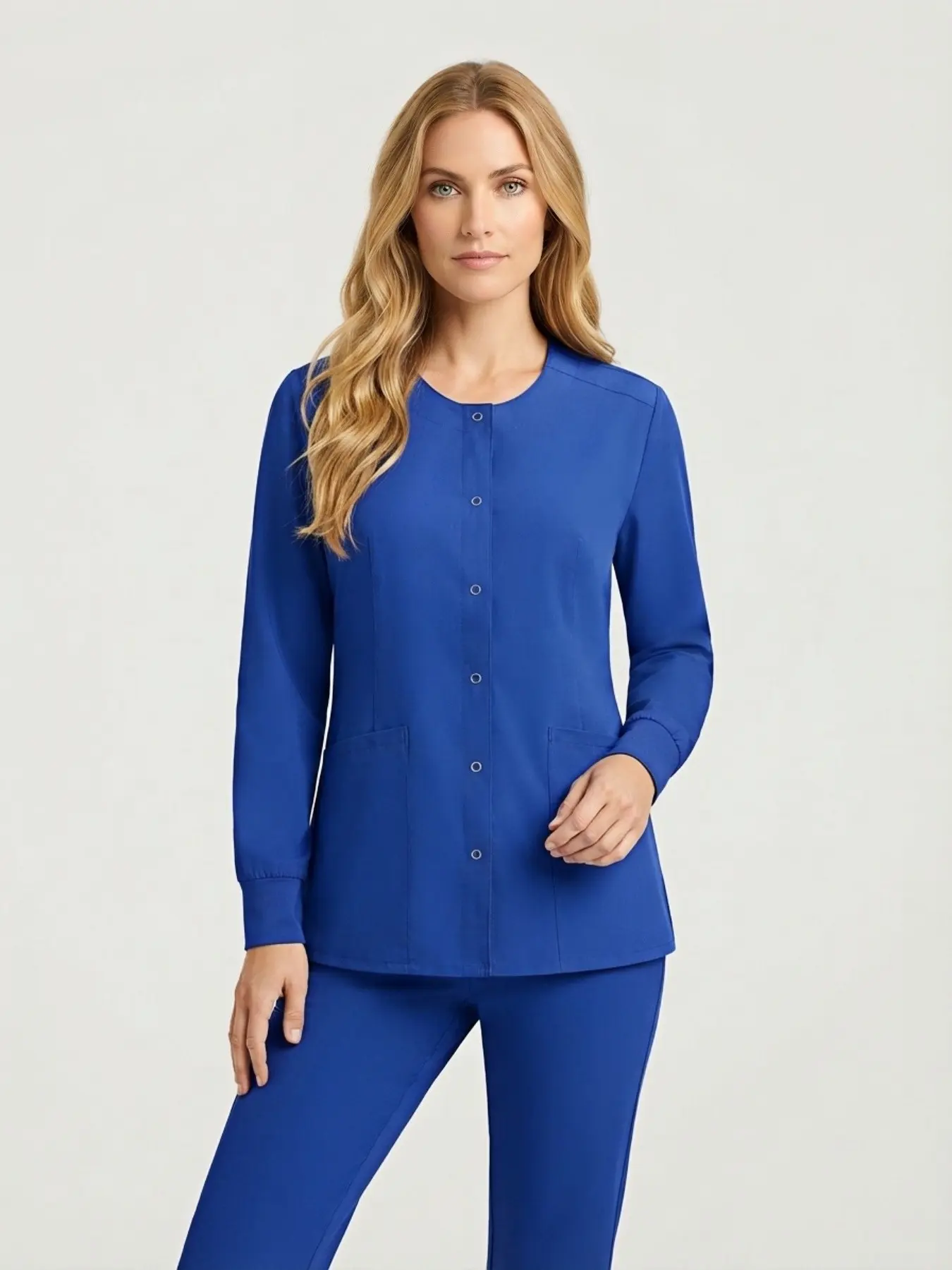 V-Neck Four-Way Stretch Jacket, 7 Colors Available, Round Neck, Open Front, Long Sleeve, 2 Pockets, Soft Fabric, Anti-Pilling, Breathable, Versatile Outerwear