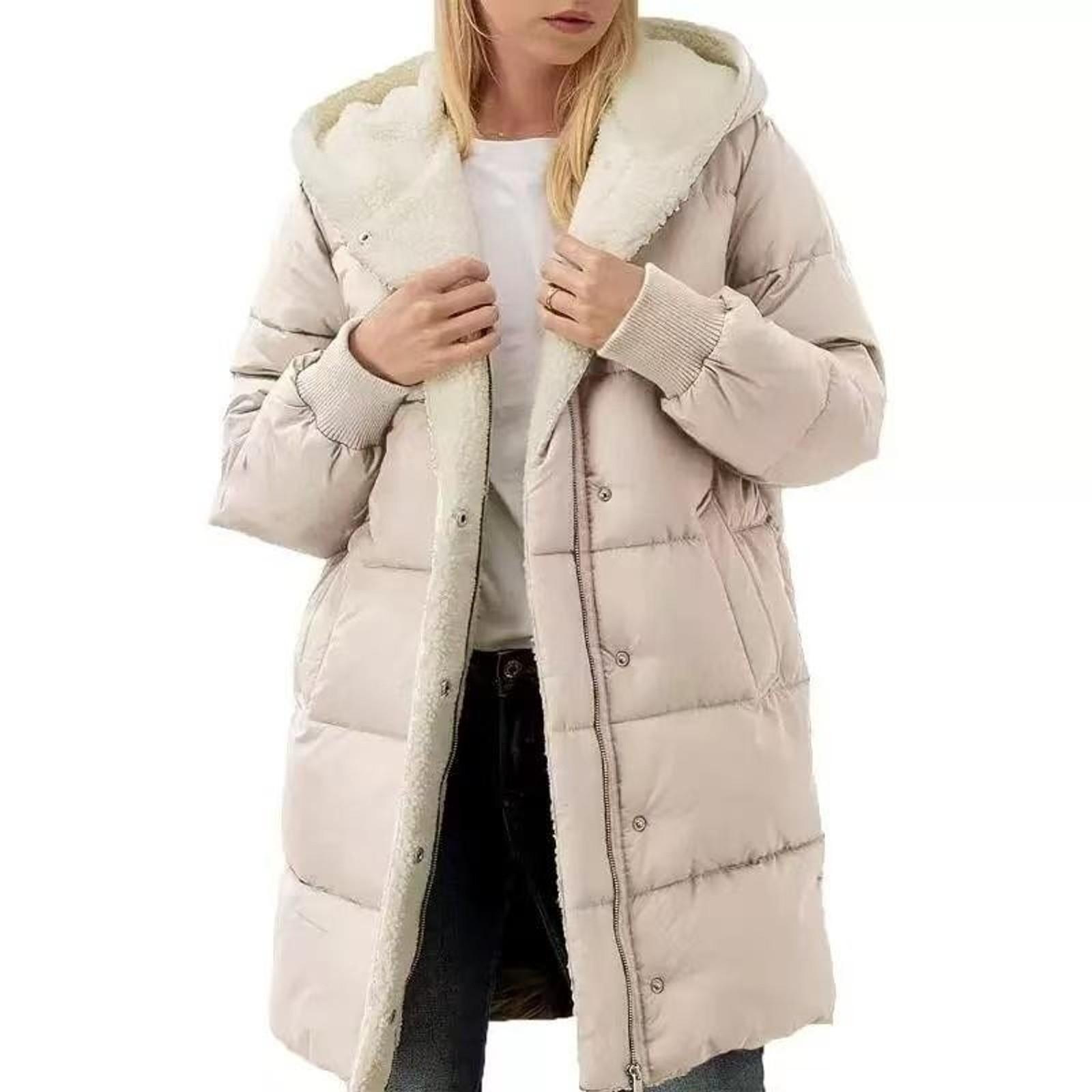 Womens Winter Warm Coats Shearling Lined Long Hooded Puffer Jacket Tops Womenswear