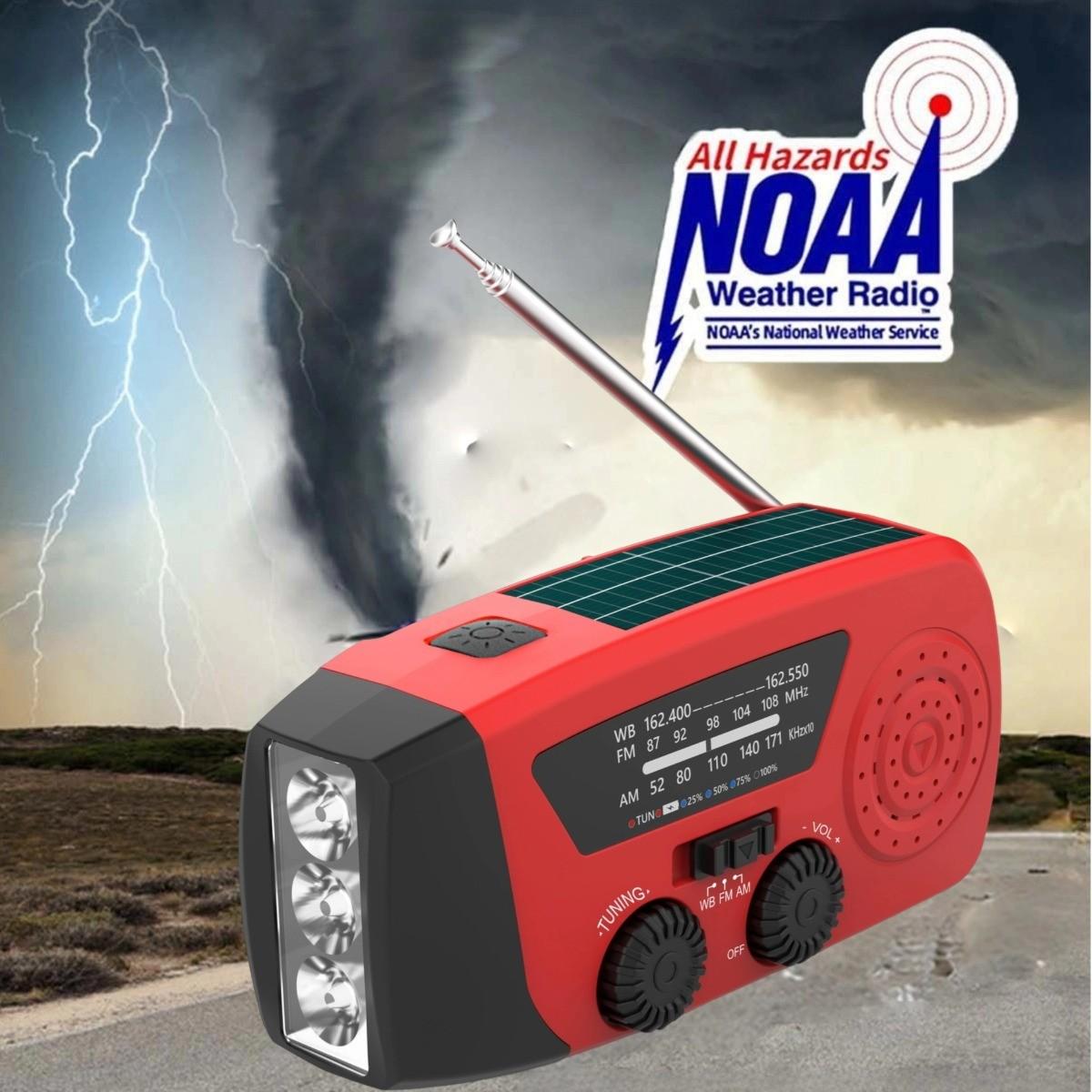 Solar Power & Hand crank 2000mAh Emergency Radio LED Flashlight with USB Charge, FM AM WB Weather Alert, Power Bank, Portable for Camping Survival Outdoor Gear, Lightweight Gift for Holiday Sale