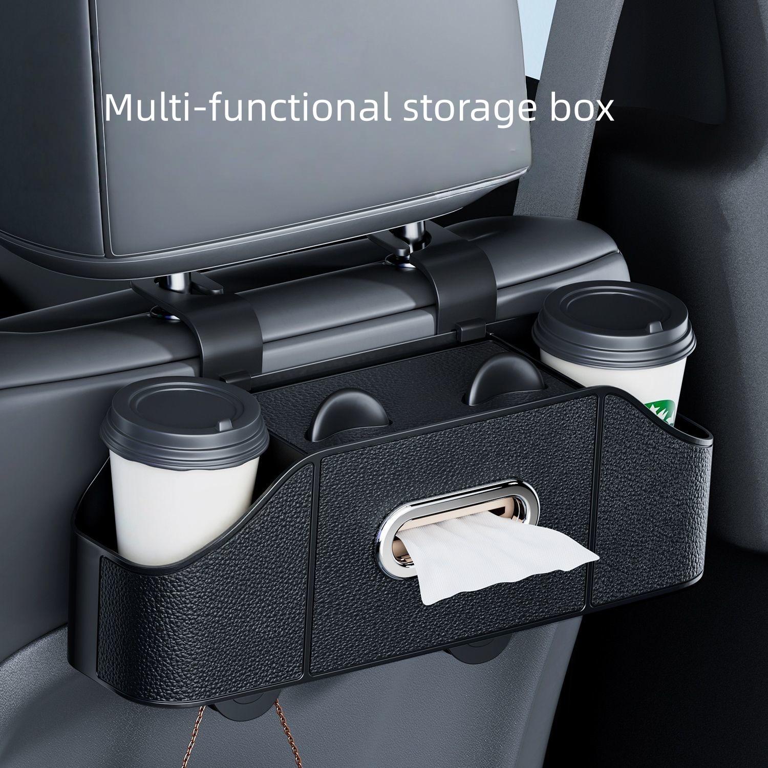 Multifunctional Car Seat Back Organizer Box, Rear Storage Rack with Cup Holder, Paper Towel Dispenser, Car Backseat Organizer for Car Interior Accessories
