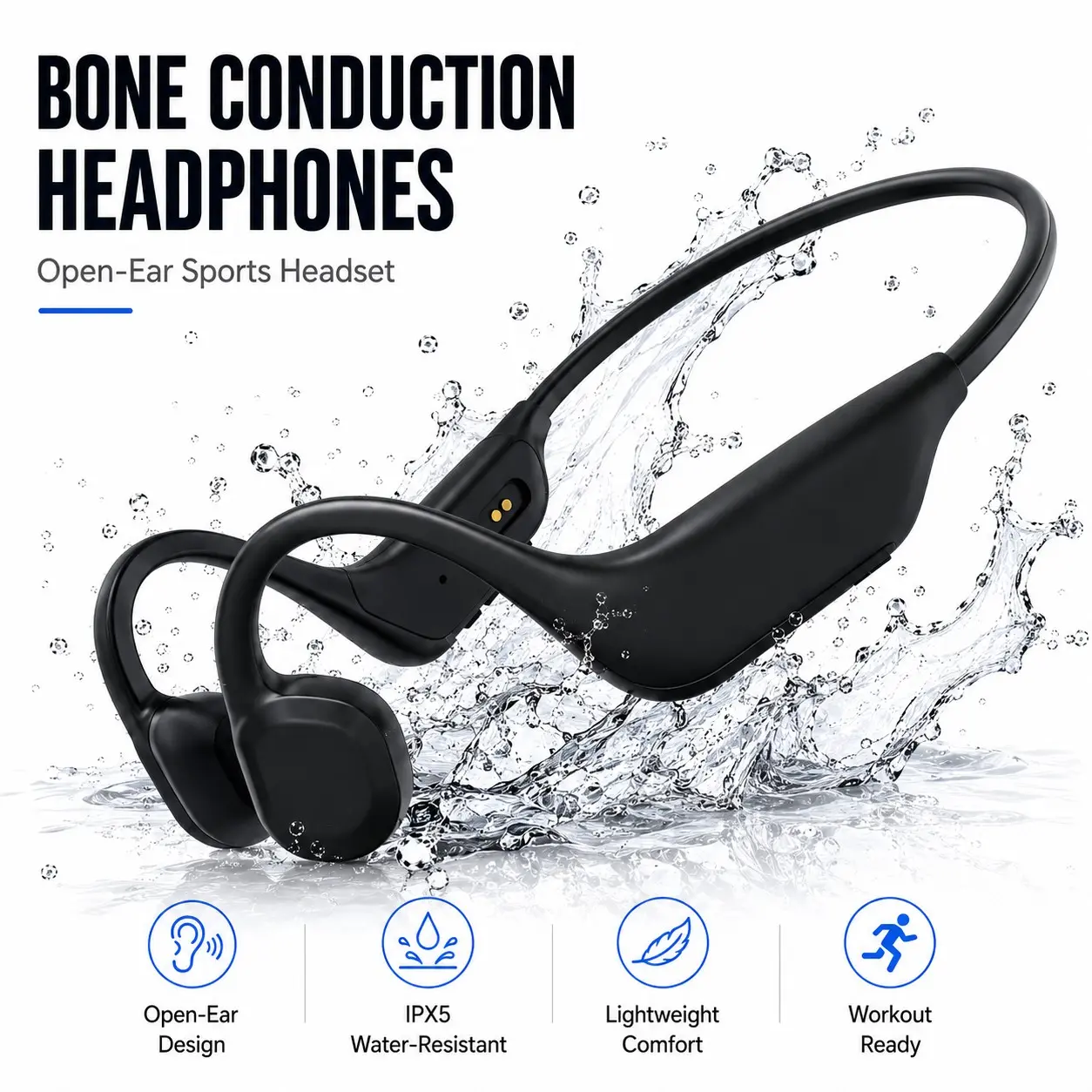 Bone Conduction Headphones Bluetooth, Open-Ear Running Headphones with Hands-Free Calls, IPX5 Water-Resistant for Cycling and Gym
