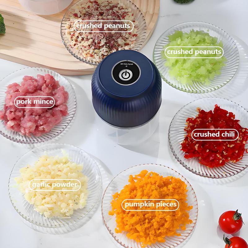 Cordless Electric Garlic Chopper with 3 Sharp Blades 300ML Portable Veggie Chopper, Garlic Grinder Masher Onion Chopper Vegetable Blender Food Processor for Ginger, Chili, Fruit, Meat, Spices, Beans