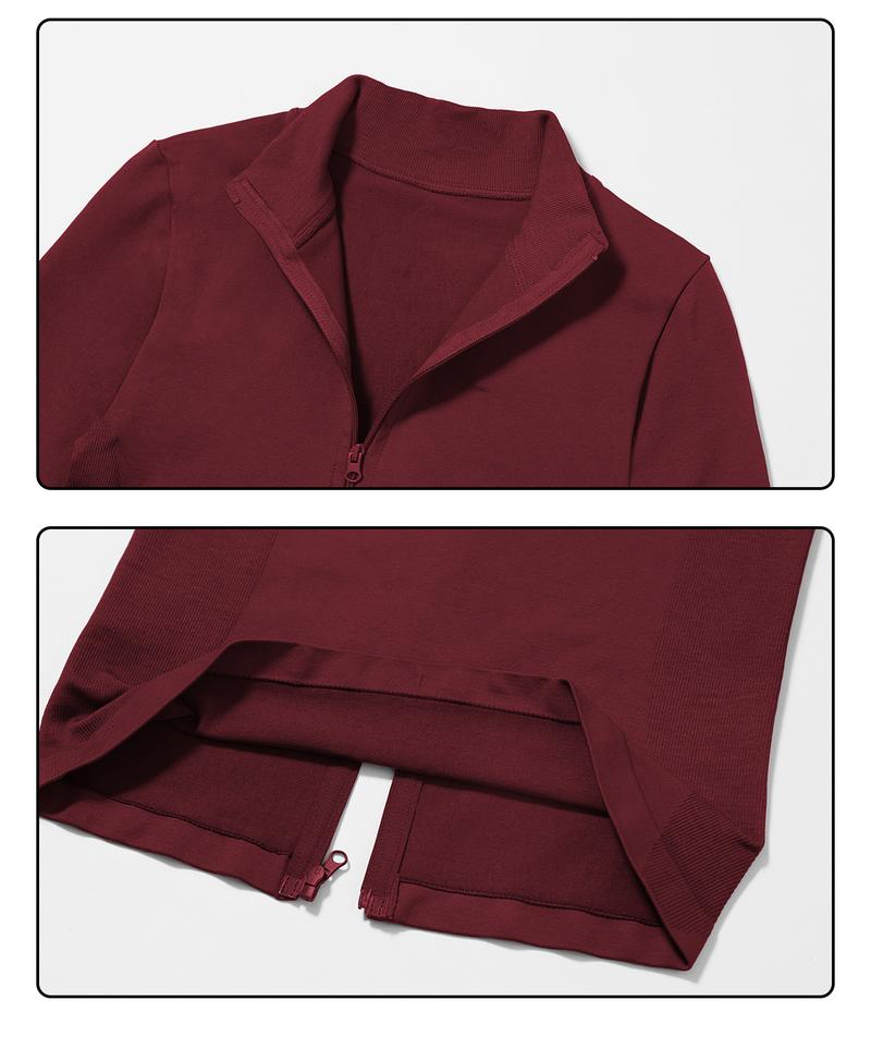 MFVIM 3-Piece Women's Sportswear Set - Solid Color Cross Short Top High-Waisted Leggings Zip Jacket Ultra-Comfortable Yoga Outfit For Fitness Running Gym Sessions Training Clothes Stretchable Activewear