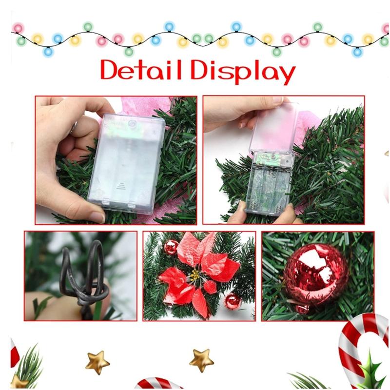 1 artificial Christmas garland light, green vines with red flowers indoor decorative lights, battery-powered LED lights, 2025 new Christmas atmosphere lights, suitable for home stairs, fireplaces, front porch doors, indoor and outdoor Christmas decoration
