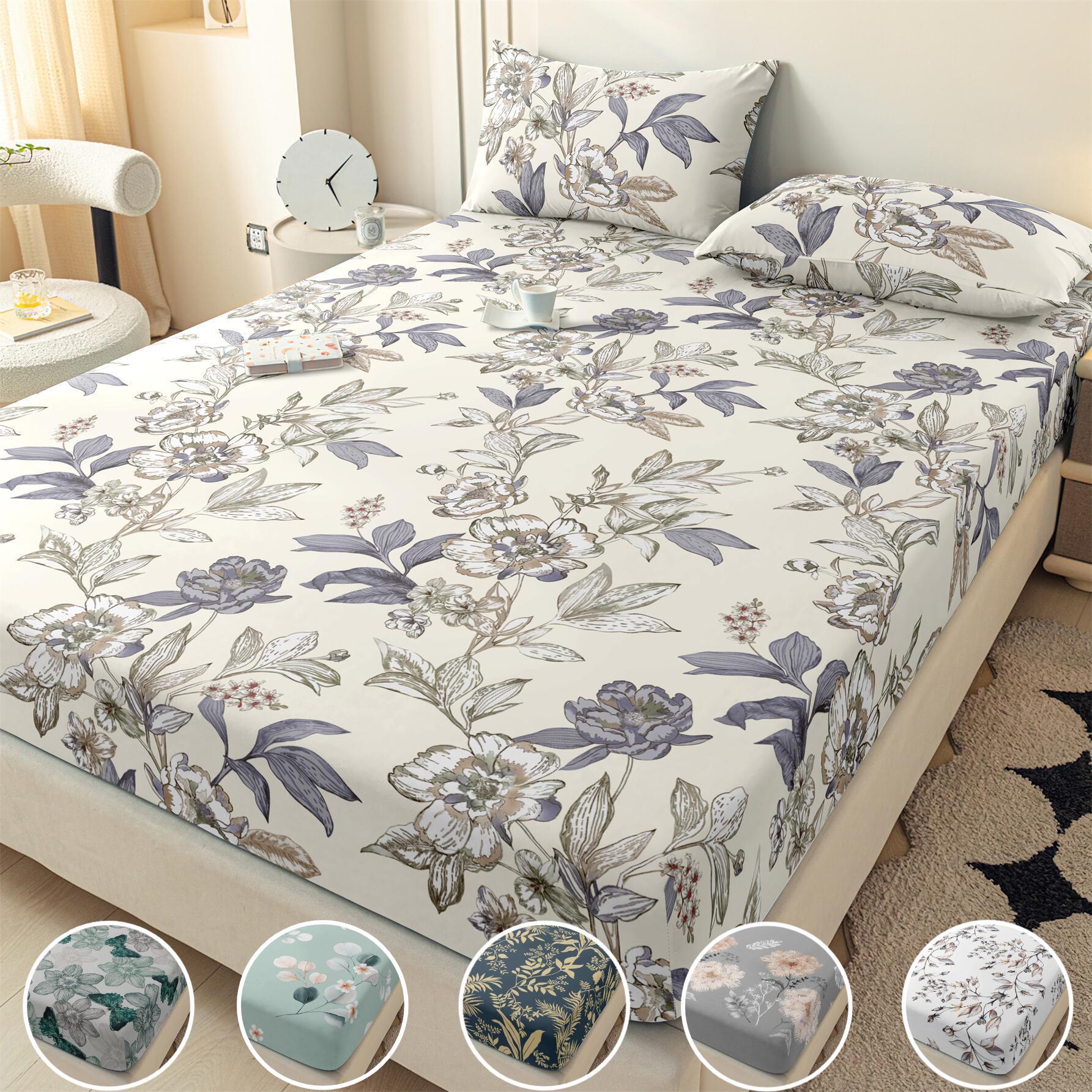 Floral Pattern Polyester Bedding Set, 3 Counts/set Including 1 Count Fitted Sheet & 2 Counts Pillowcase without Filler, Soft Comfortable Bedding Set for Bedroom, Decorative Bedsheet Sets
