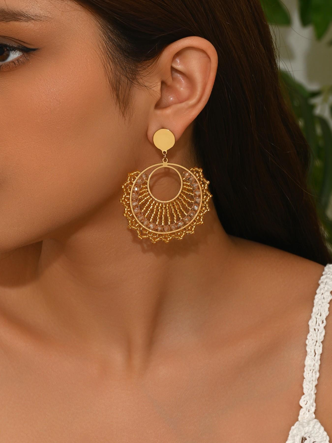 1 pair Boho Style Handmade Beaded Dangle Earrings, Vintage Ethnic Multicolor Jewelry, Perfect for Weddings, Parties, Festivals, Gifts