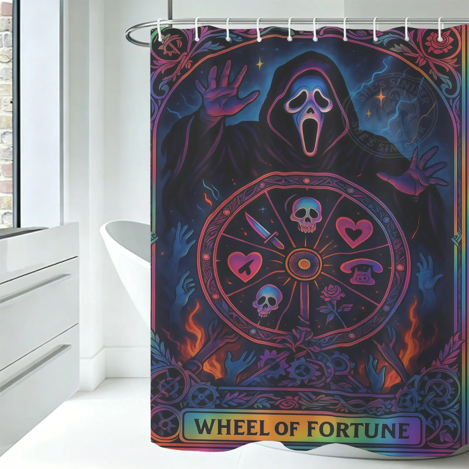 Screaming Skeleton Pattern Shower Curtain, Size 72x72 Inches, With Plastic Hooks For Easy Installation, Modern Polyester Fiber Bathroom Decoration