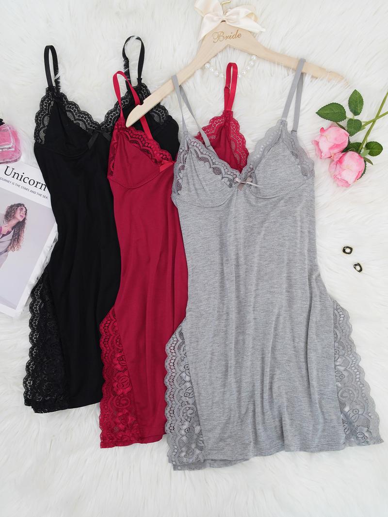 3 piece set  Lace Nightdress Wear,Womenswear Pyjamas Basic Minimalist Sleeveless pajama sets women cute pajama sets pajamas pj sets women Spaghetti Strap Nightgown Sleepwear Homewear Clothes Loungewear
