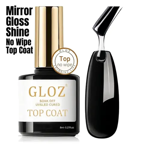 Gel Top Coat, 8ml No Wipe Gel Nail Polish High Gloss Premium Top Coat Shiny Glossy Long Lasting Clear Top for Acrylic Nails, Gel Nail Art, Soak Off UV Gel, Need U V/LED Lamp for Home DIY Gift Salon Nail Care Gel Topcoat