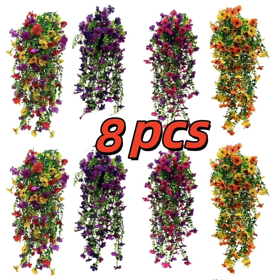 8-Piece Hanging Artificial Daisy Violet Flower Garland Set - Plastic Bouquets with Fruit Accents, Durable 4-Season Farmhouse Decor for Wedding Party, Thanksgiving, Home