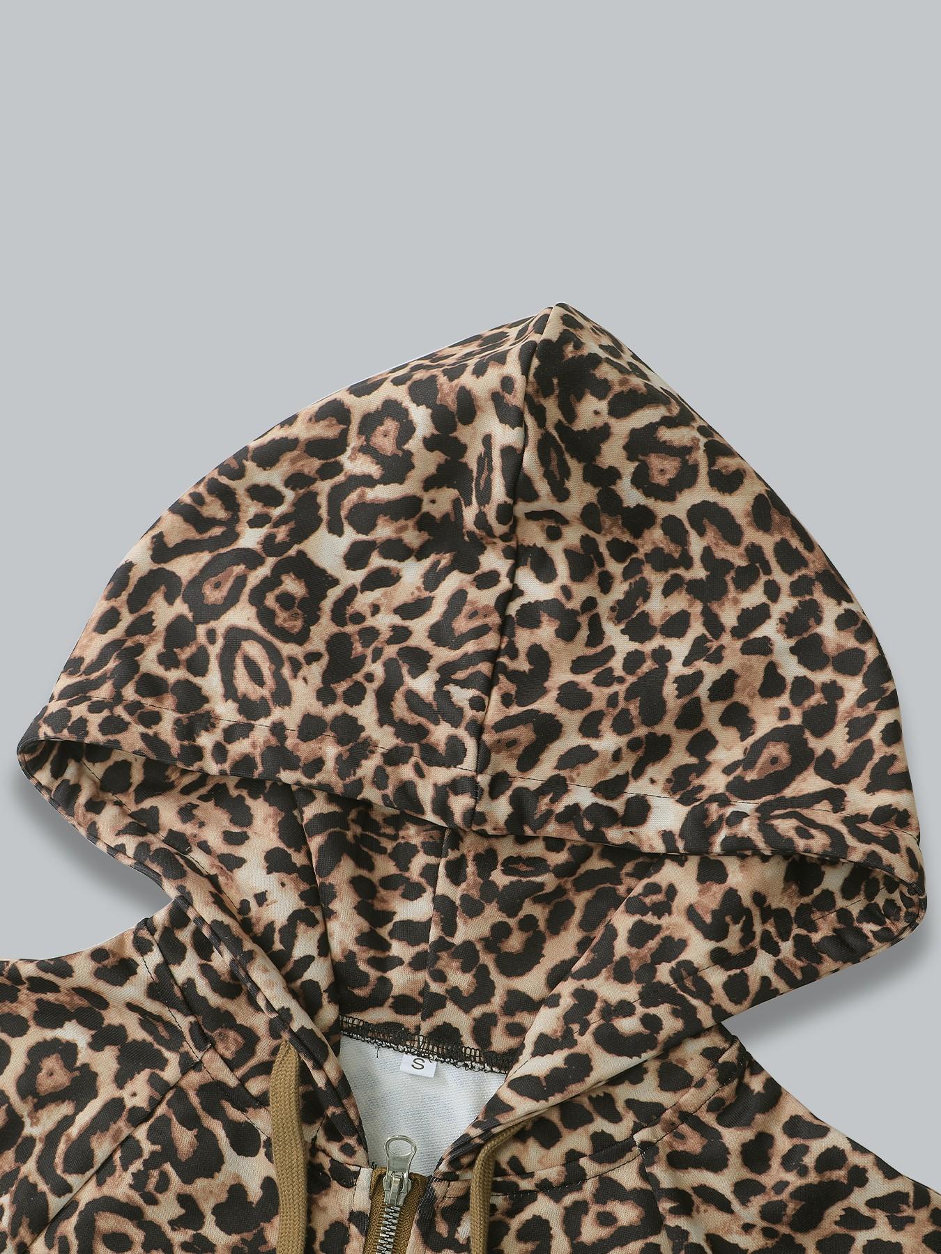 Women's Y2K Leopard Zip Hoodie, Fitted Short Jacket, Soft Knitwear