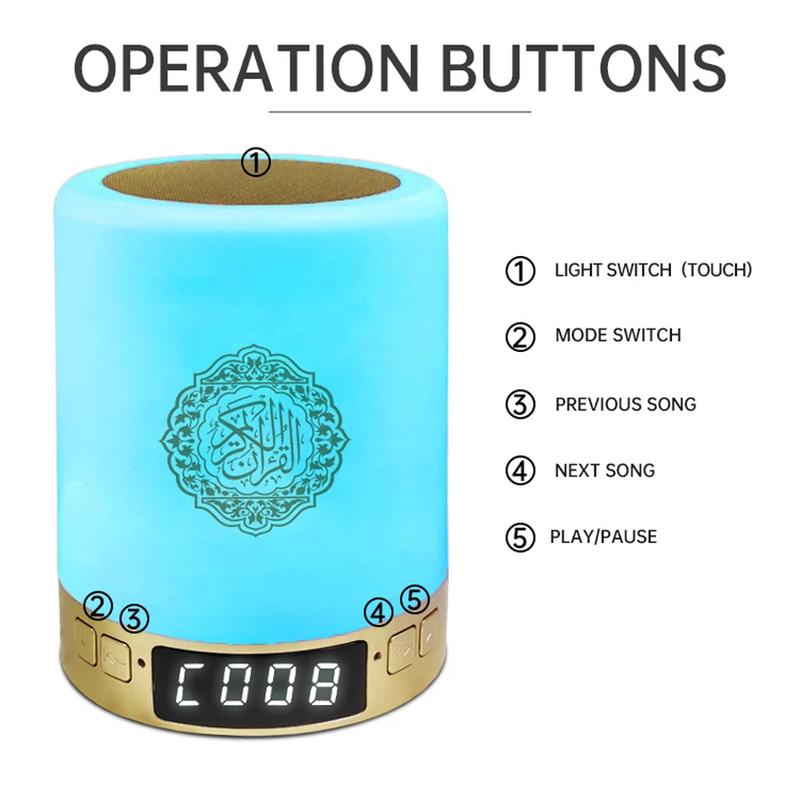 Quran Speaker with Remote Control,Colorful LED Lights | Outdoor 3D Stereo Bass Subwoofer TWS Dual Channel Lighted Speaker Supports FM/TF Card/USB Compatible with Phones/Tablets/TVs Night Light