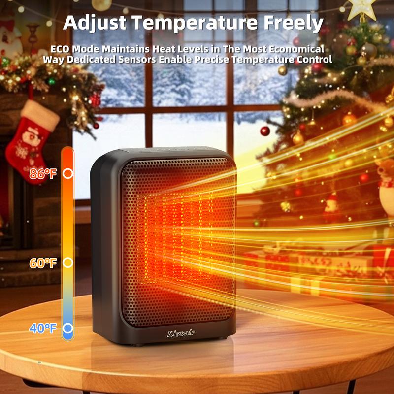 KISSAIR Ceramic Fast-Heating Space Heater: 24-Hour Timer + LED Display, Overheat & Tip-Over Protection (Safer), Quiet DC Motor, Eco/Sleep/Child Lock Modes, Precise NTC Sensor (77°F - 95°F) — For Bedrooms, Offices, Small Apartments, Bathrooms KISSAIR Ceramic Fast-Heating Space Heater: 24-Hour Timer + LED Display, Overheat & Tip-Over Protection (Safer), Quiet DC Motor, Eco/Sleep/Child Lock Modes, Precise NTC Sensor (77°F - 95°F) — For Bedrooms, Offices, Small Apartments, Bathrooms