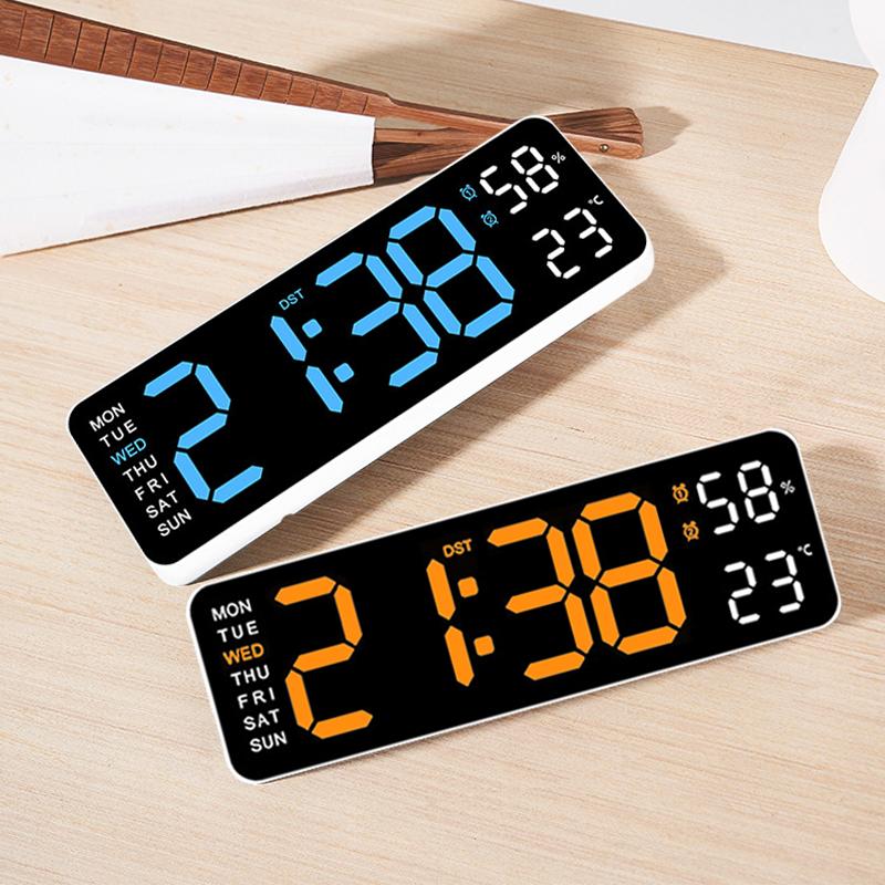 LED Digital Wall Clock Decorative, 10" Digital Alarm Clocks for Bedrooms, Digital Clock Large Display with Temperature/Countdown/Auto Dimmer/Snooze - 12/24H, Modern Wall Clock DigitalLight Set Light Set Blue/Orange(White, Bule ), christmas decor