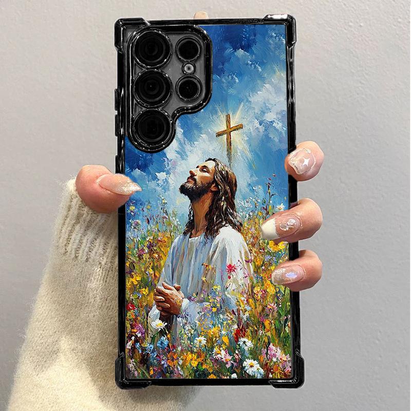 Jesus Clear Protective Four Comers Air Cushion Anti-drop CellPhone Case Clear BracketPhone Case For SAMSUNG GALAXY S22 S23 S24 FE ULTRA PLUS Four Corners Cases #SMYS5