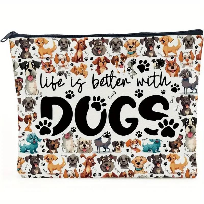 Women's Dog Print Makeup Bag, Travel Cosmetic Organizer, Portable Toothbrush Case, Large Capacity Zipper Design, Perfect Gift