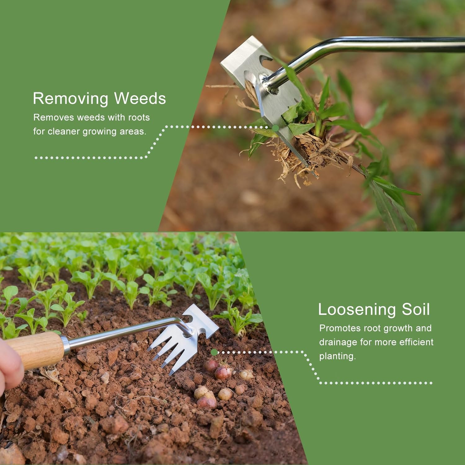 Long Handle Weeder Tool with Leverage Action - Pull Weeds Roots and All, Standing Up! Durable Stainless Steel with Anti-Slip Grip. Ergonomic Gardening Hand Tool for Easy Weed Removal.