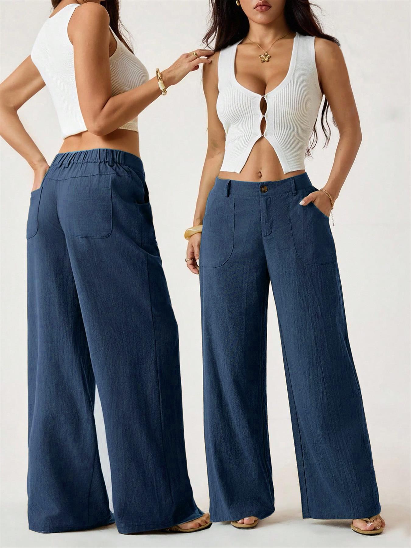 Women's Classical Linen Palazzo Pants Summer Flowy Wide Straight Leg Beach Trousers With Pocket Casual Solid Color Soft Elastic High Waist Lounge Pants Travel Vacation Bottoms Date Brunch Home Work Streetwear Outfit Women's Classical Linen Palazzo Pants Summer Flowy Wide Straight Leg Beach Trousers With Pocket Casual Solid Color Soft Elastic High Waist Lounge Pants Travel Vacation Bottoms Date Brunch Home Work Streetwear Outfit