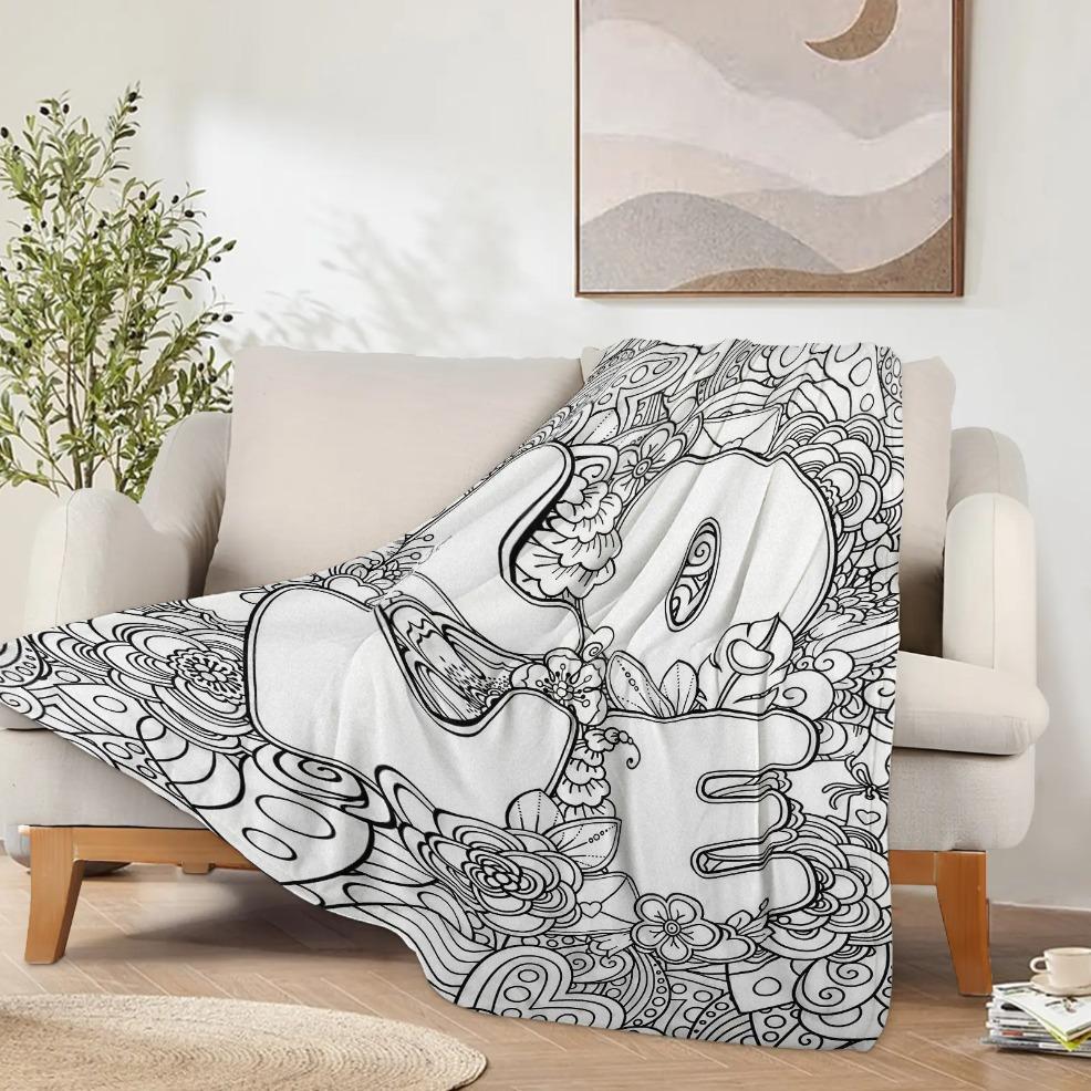 Colorable Printed Flannel Blanket - Digital Abstract Art Graphic Design, Soft Throw, Breathable Cozy, Decorative, Portable (Markers Not Included) - Suitable for Sofas, Travel - Ideal Birthday Gift, Decorative Blankets, Portable Throw Blanket