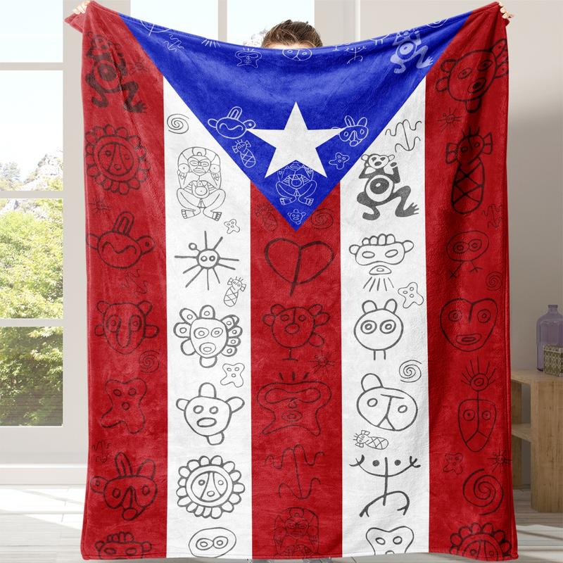 Puerto Rican Flag Flannel Blanket, Soft Warm Fleece Throw for Sofa, Bed, Travel and Office, Lightweight Comfortable Home Decor Gift