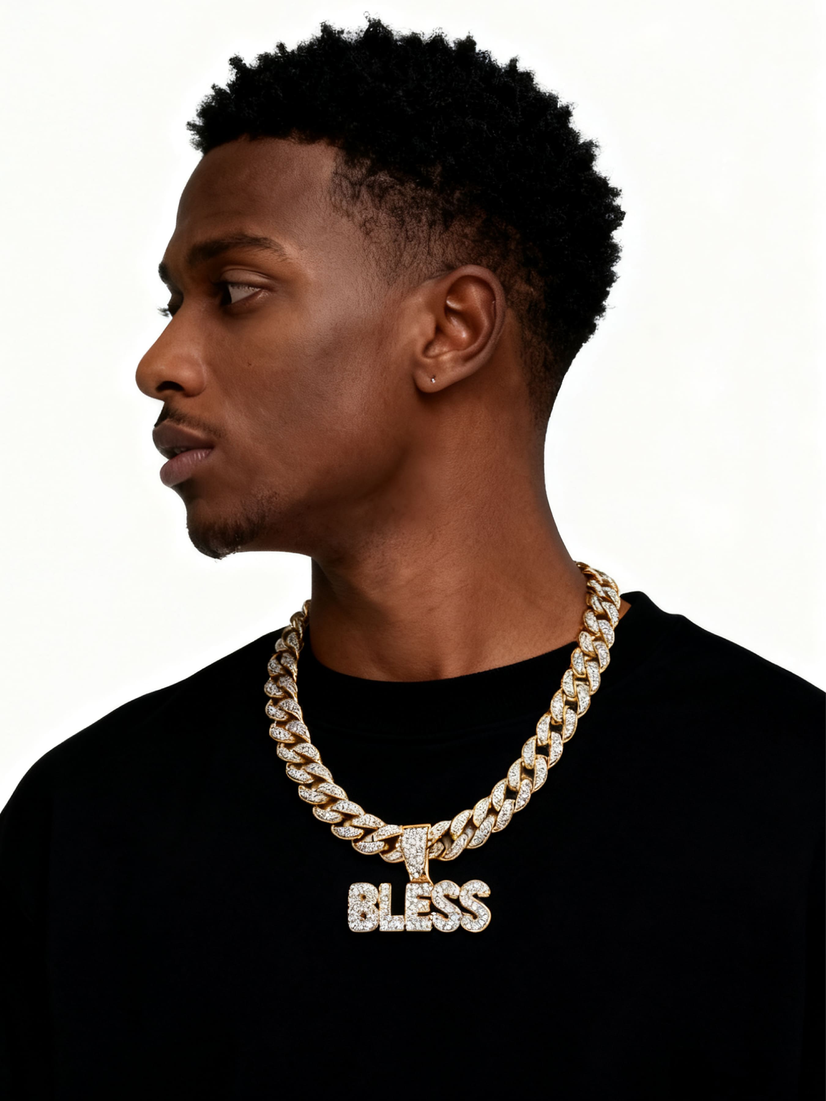 Elegant Zirconia Letter Bless Pendant Necklace, Cuban Link Chain, Unisex Hip-Hop Jewelry, High-End Shiny Accessory, Perfect Gift for Daily & Special Occasions