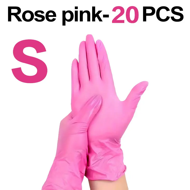 100/50/20 pcs, durable rose-pink nitrile gloves, odor-free, suitable for kitchen dishwashing, bathroom cleaning, tattooing, painting, beauty treatments, pedicures, hair coloring, hotel and pet care—an essential for household cleaning.