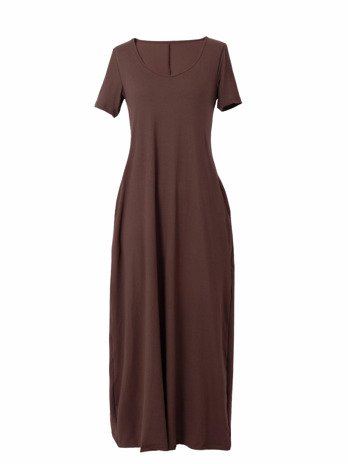 Women's Long Fitted Coffee Dress, Large Round Neck Short Sleeve Pocket Sleepwear, Casual Home Clothing Soft Fabric All Seasons Wear Women's Long Fitted Coffee Dress, Large Round Neck Short Sleeve Pocket Sleepwear, Casual Home Clothing Soft Fabric All Seasons Wear