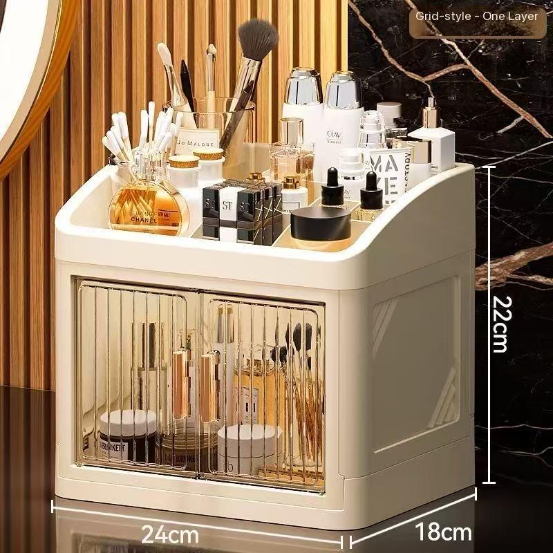Transparent Foldable Cosmetic Storage Box, Multi-Layer Dual Door Desktop Dustproof Skincare Organizer, Desk Makeup Container, Makeup Tool Organizer, Beauty Organizer, Organizing Tool, Storage Organizer, Dustproof Makeup Organiser