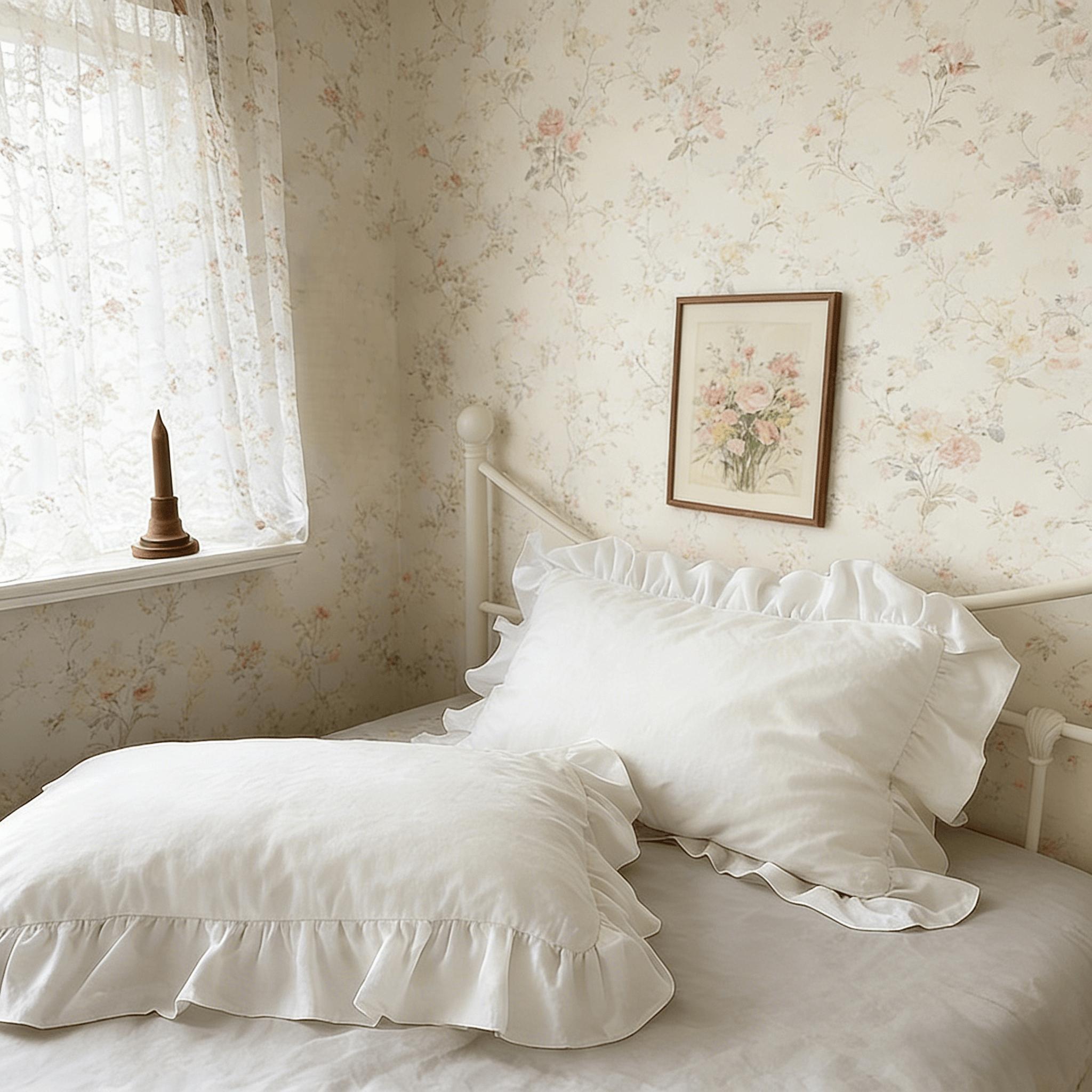 2 Pcs Ruffle Pillowcases, No Filler, Soft Microfiber Pillow Cases with Frilly Trim, Shabby Chic Decorative Pillow Covers for Bedroom,Year-Round Use,Cool Bed Accessories,Home Bedroom-Ideal Gift