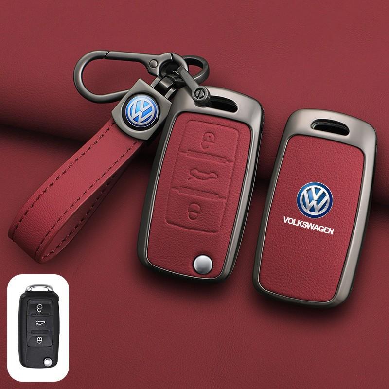 Zine Alloy Leather Car Key Case Shell Cover Bag Holder Keychain For VW Volkswagen Polo Tiguan Passat Golf Jetta Lavida Auto Key Protection Accessories Car Key Protector